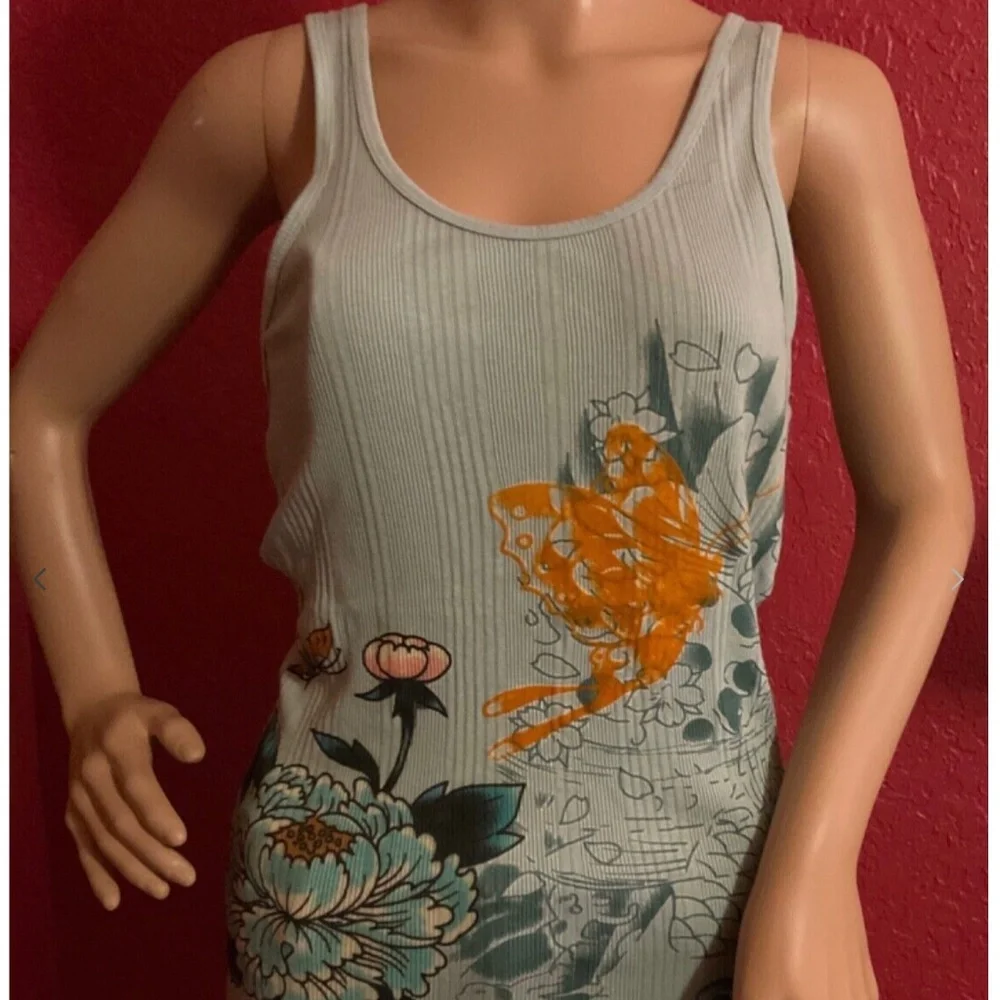 Ed Hardy Lace Strap Scoop Neck Tank Blue Large New with Tags Vintage - Picture 1 of 8